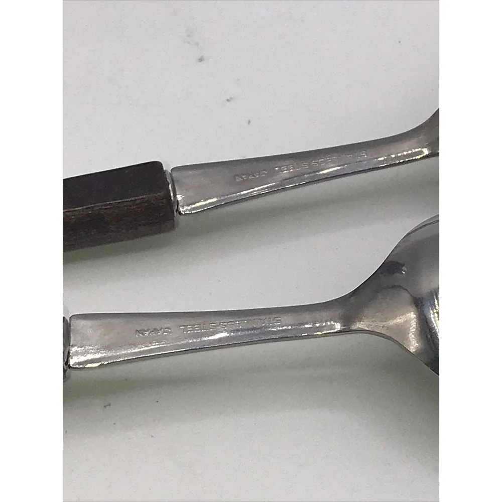 Dark Wood Column Metal‎ Cap Salt and Pepper Shakers Japan & SALAD SPOONS